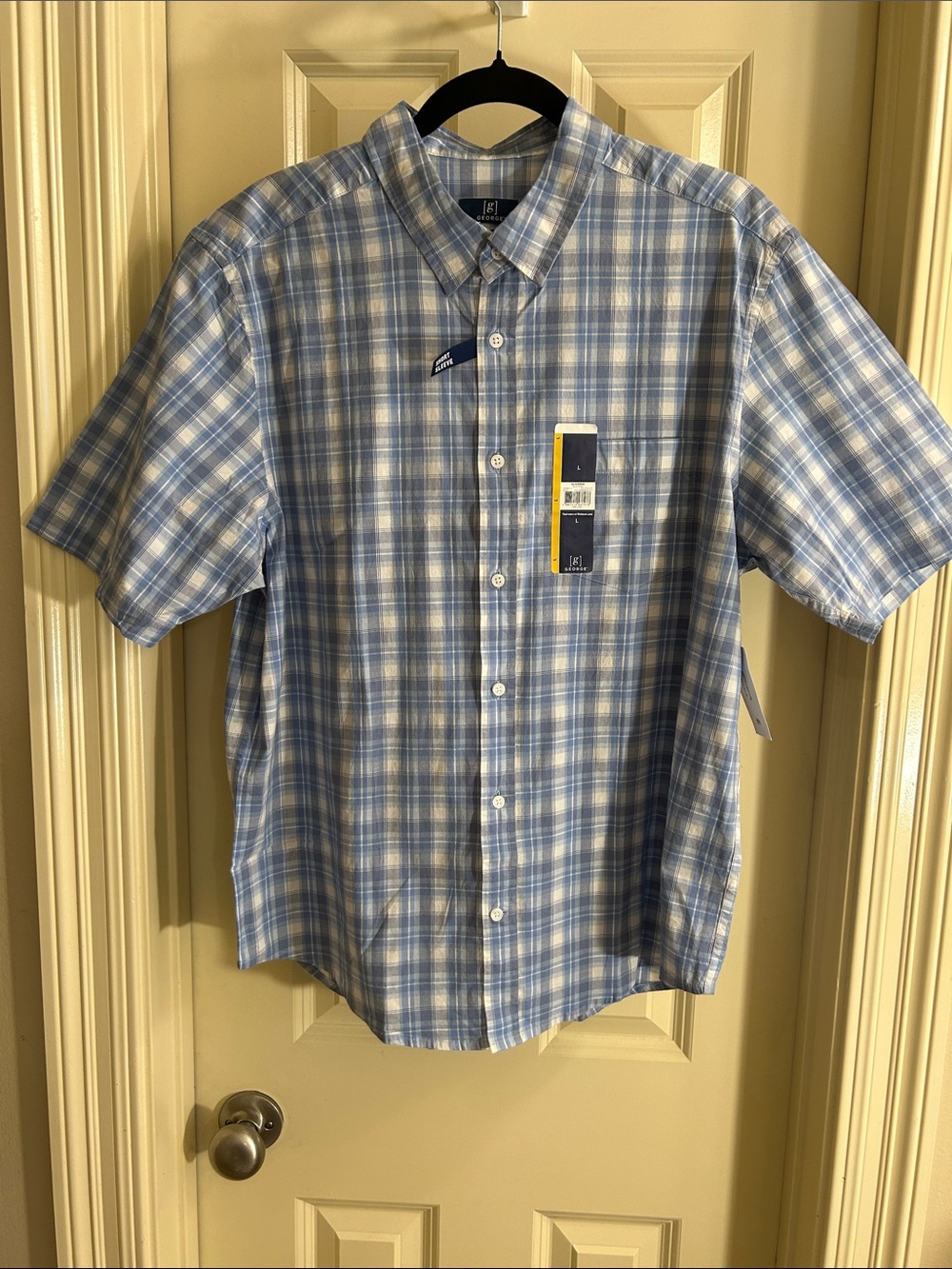 George men’s Short-Sleeve Plaid Button-down shirt in Light Blue